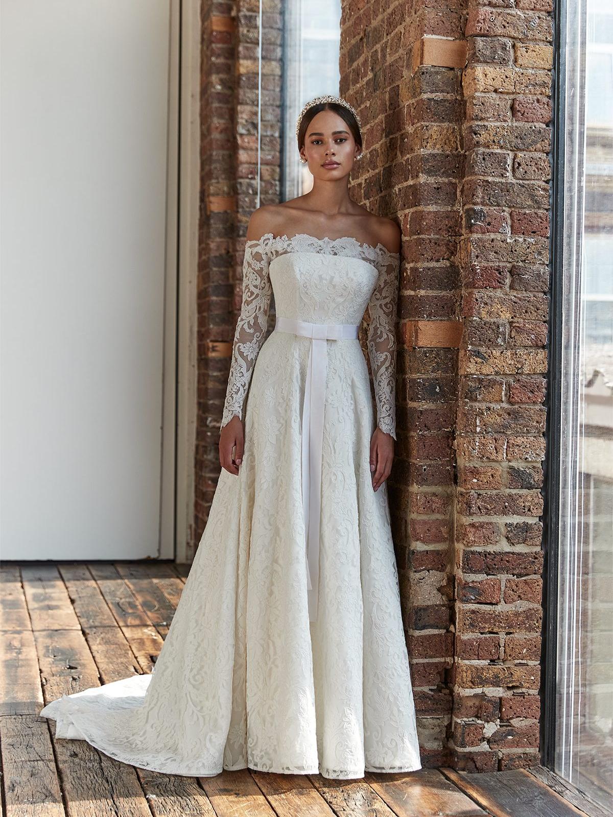 Full sleeve straight engagement gown for bride