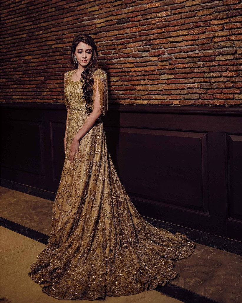 Golden engagement gown for bride