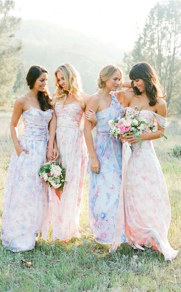 Floral Pastel Bridesmaids Dresses