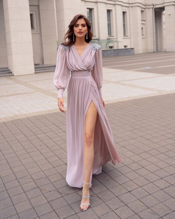 Full Sleeves Pastel Bridesmaid Dresses