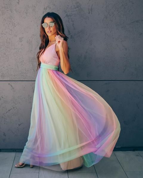 Rainbow pastel bridesmaid dresses