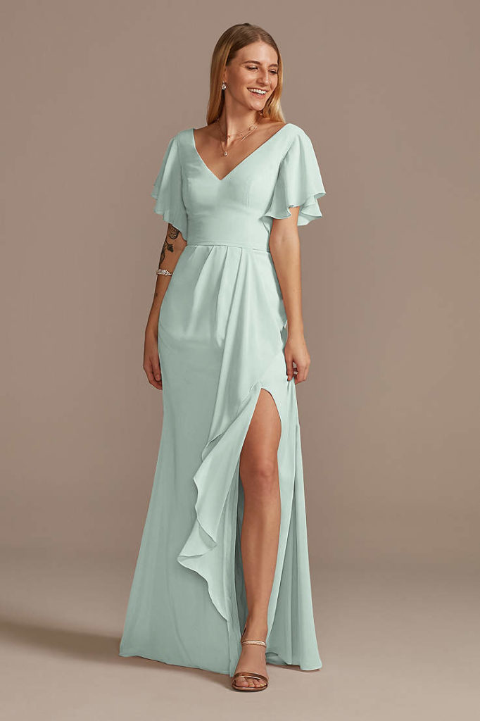 Ruffle Sleeves Pastel Bridesmaid Dresses 