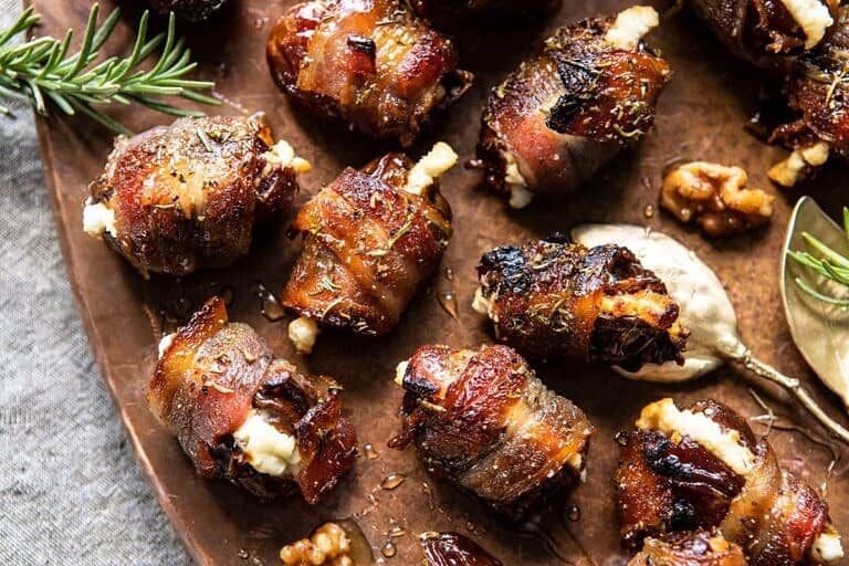 Bacon Wrapped Dates With Herbed Goat Cheese