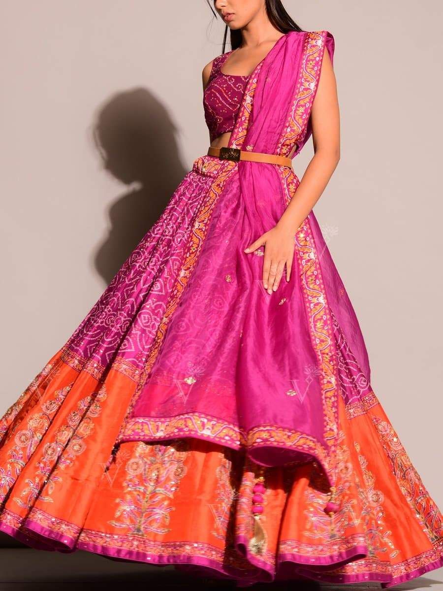 Off Beat Purple Bandhani Lehenga