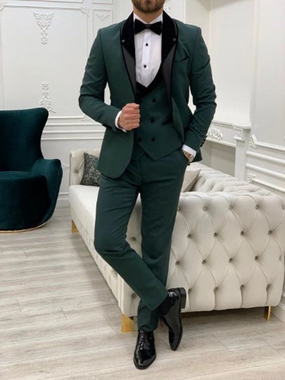 Emerald green colored suit for groom