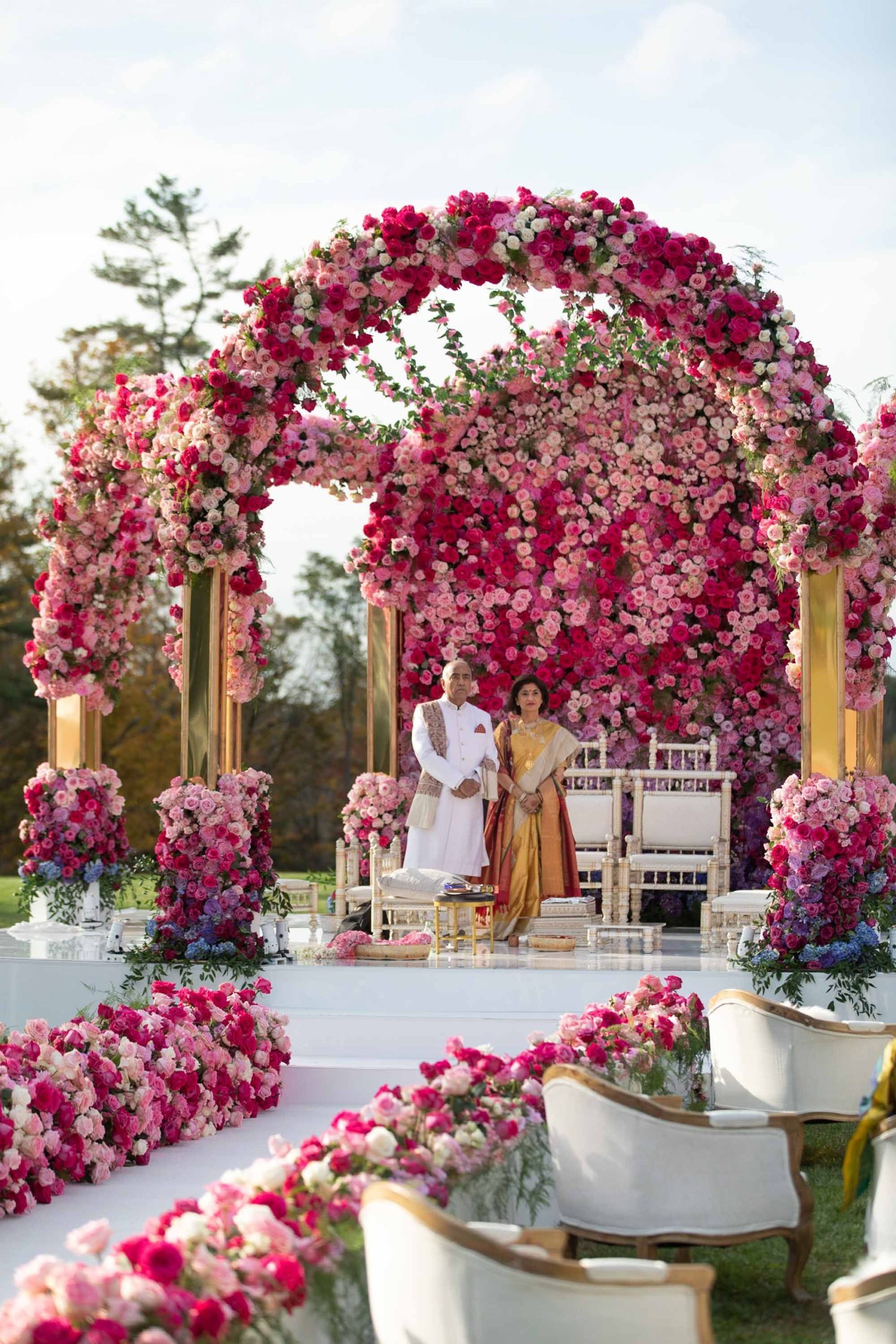 Pink Floral Boho Mandap Setup