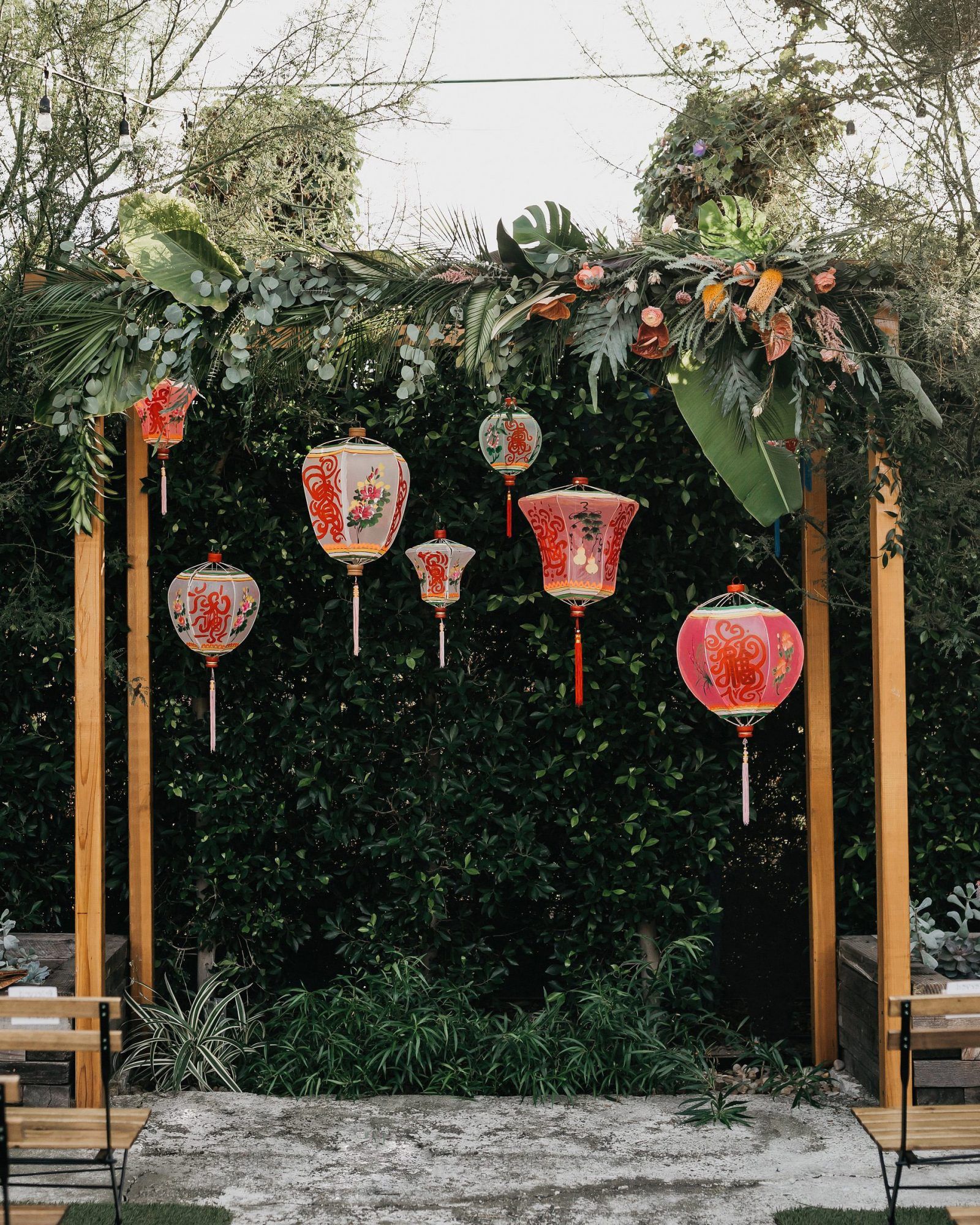 Lovely Florals And Chinese Lantern Mandap