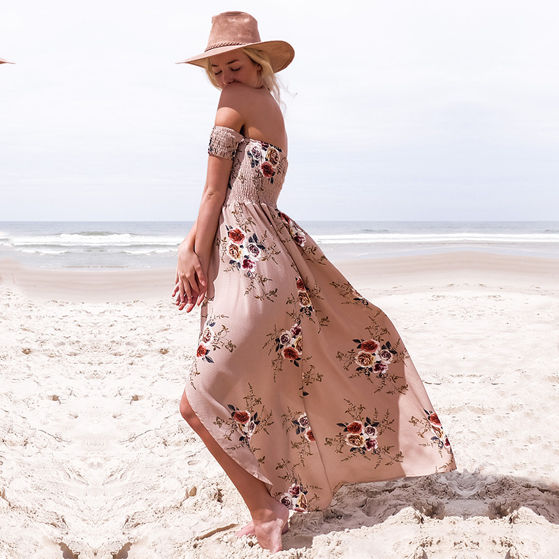 honeymoon outfit ideas - off shoulder vintage long dress