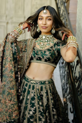 Bridal lehenga colours in emerald green with heavy embroidery for a statement look