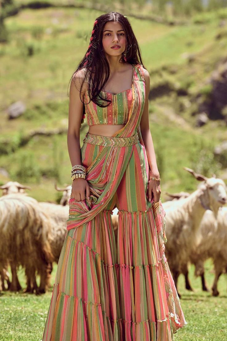 Haldi Outfits for Bridesmaids Ruffled Palazzo Sets