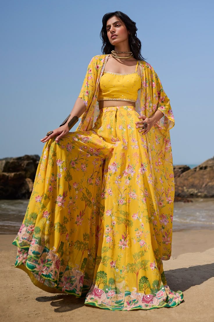 Haldi Outfits for Bridesmaids  Printed Sharara Sets 