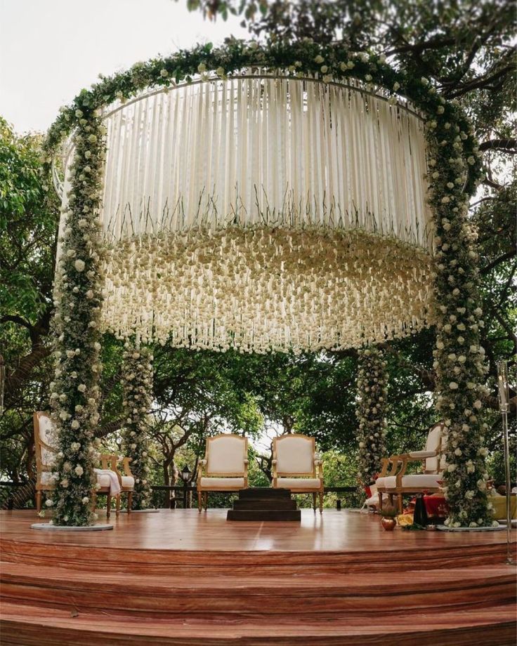 Fabric Mandap with Green Garland Mandap Decoration
