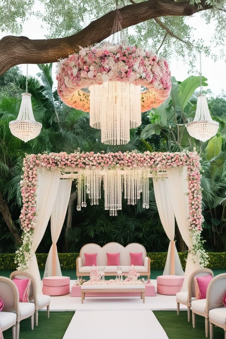 Floral Chandeliers and Tent-style Mandap Decoration
