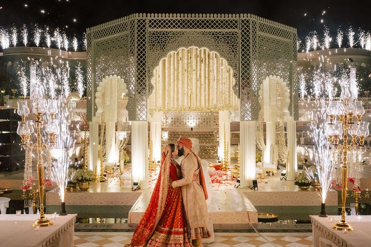 Gold Design Mandap with Mirrored Aisle Hindu Wedding Mandap Decoration