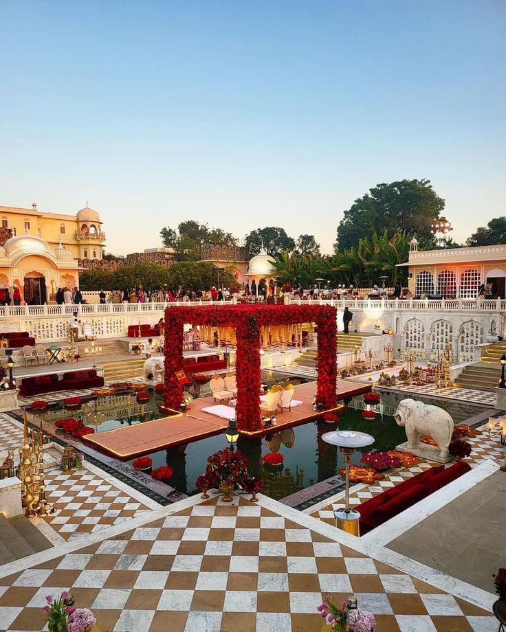 Hindu Wedding Mandap Decoration for Pool-Side Wedding