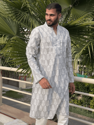 Kurta with Block Print as Mehendi Outfits for Groom