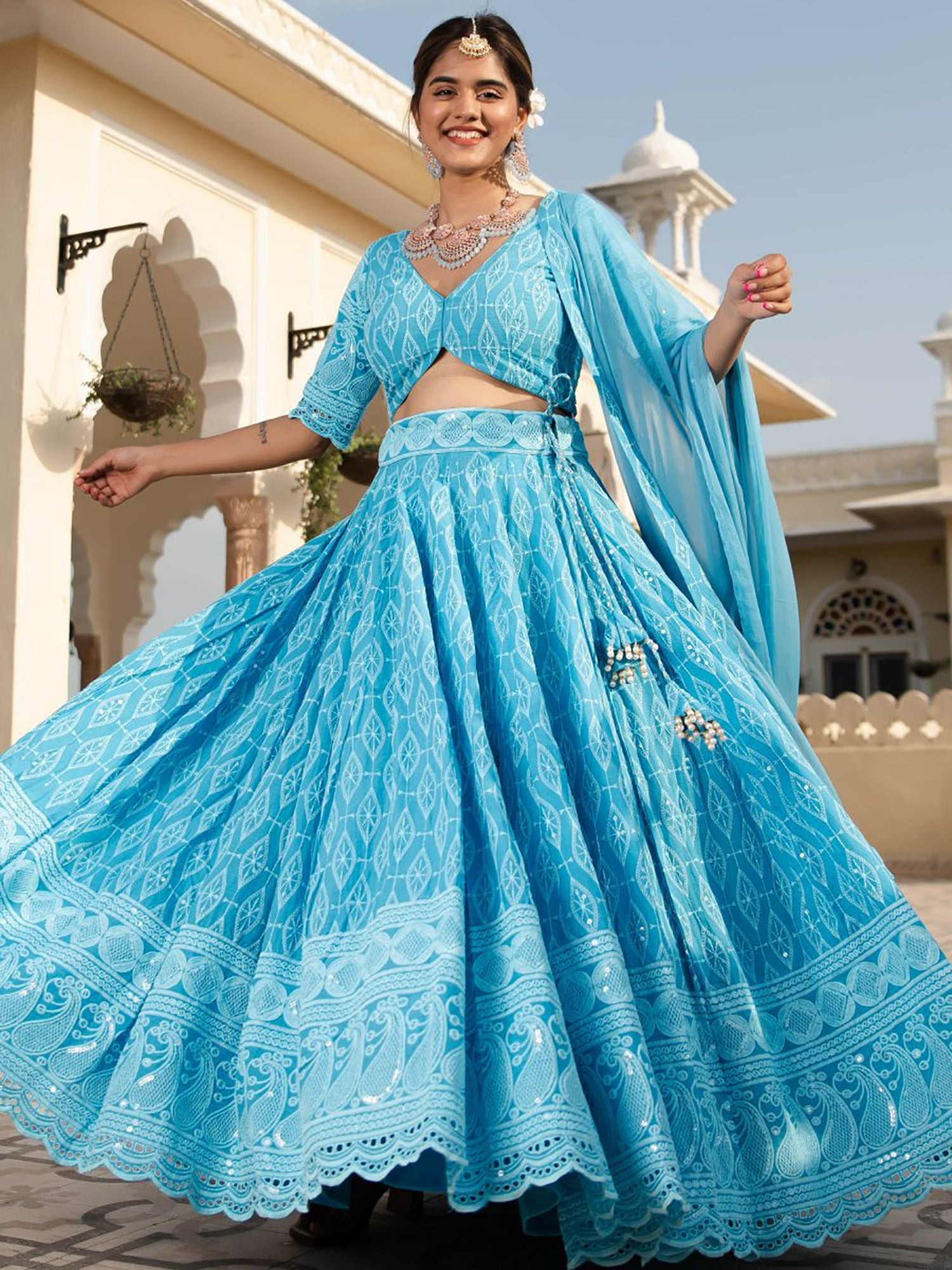 sky-blue lehenga designs