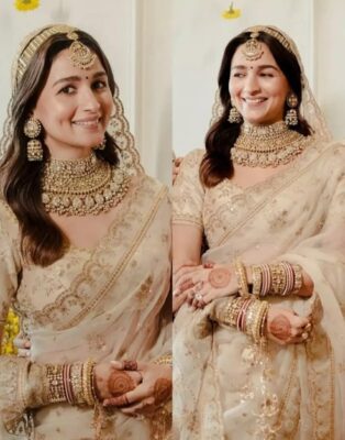 celebrity bridal looks Alia Bhatt Sabyasachi wedding saree ivory