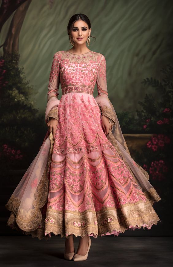 Pink Colored Haldi Function Dress