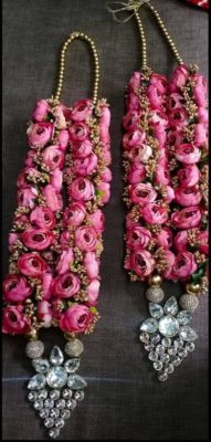 rose varmala designs for wedding with pearls and crystals