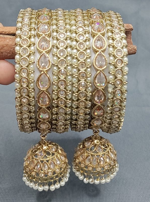 bridal bangles - white chura and polki
