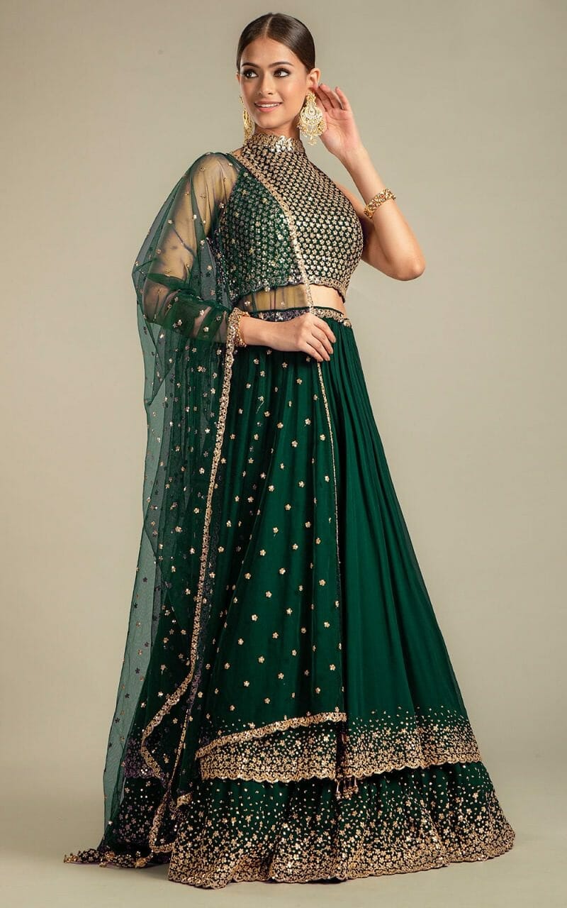 bottle green lehenga designs