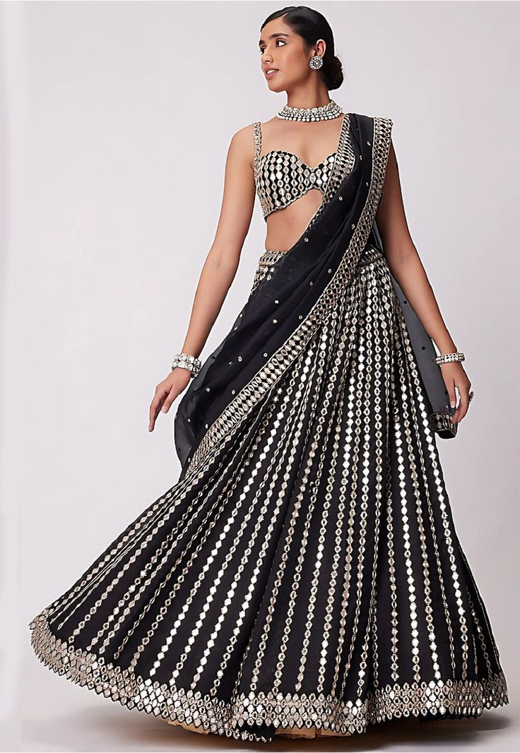 Black Wedding Lehenga_Black lehenga with colorful accents