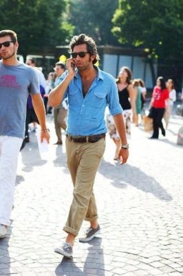 chambray shirt with chinos - Casual Spring Outfits