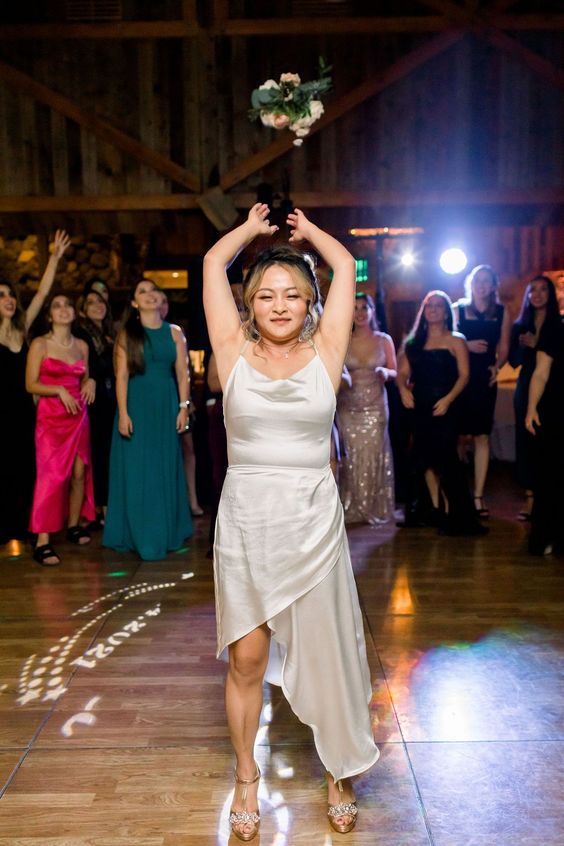 christian wedding ritual Bouquet Toss candid