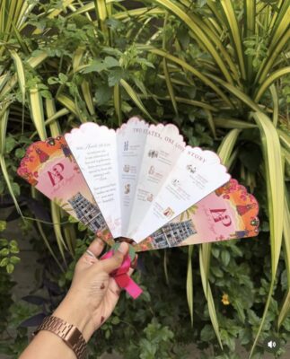 Flat lay of personalized wedding ideas for stationery and invites