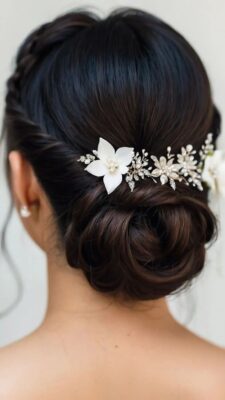 messy bun summer wedding hairstyles with flowers