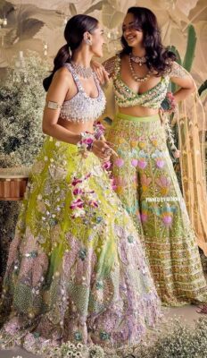 wedding guests outfits for mehendi with colourful prints