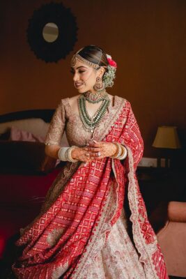 Bridal lehenga colours in dual tone design blending soft pastels and bold hues