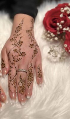 floral vine backhand mehendi design with elegant spacing