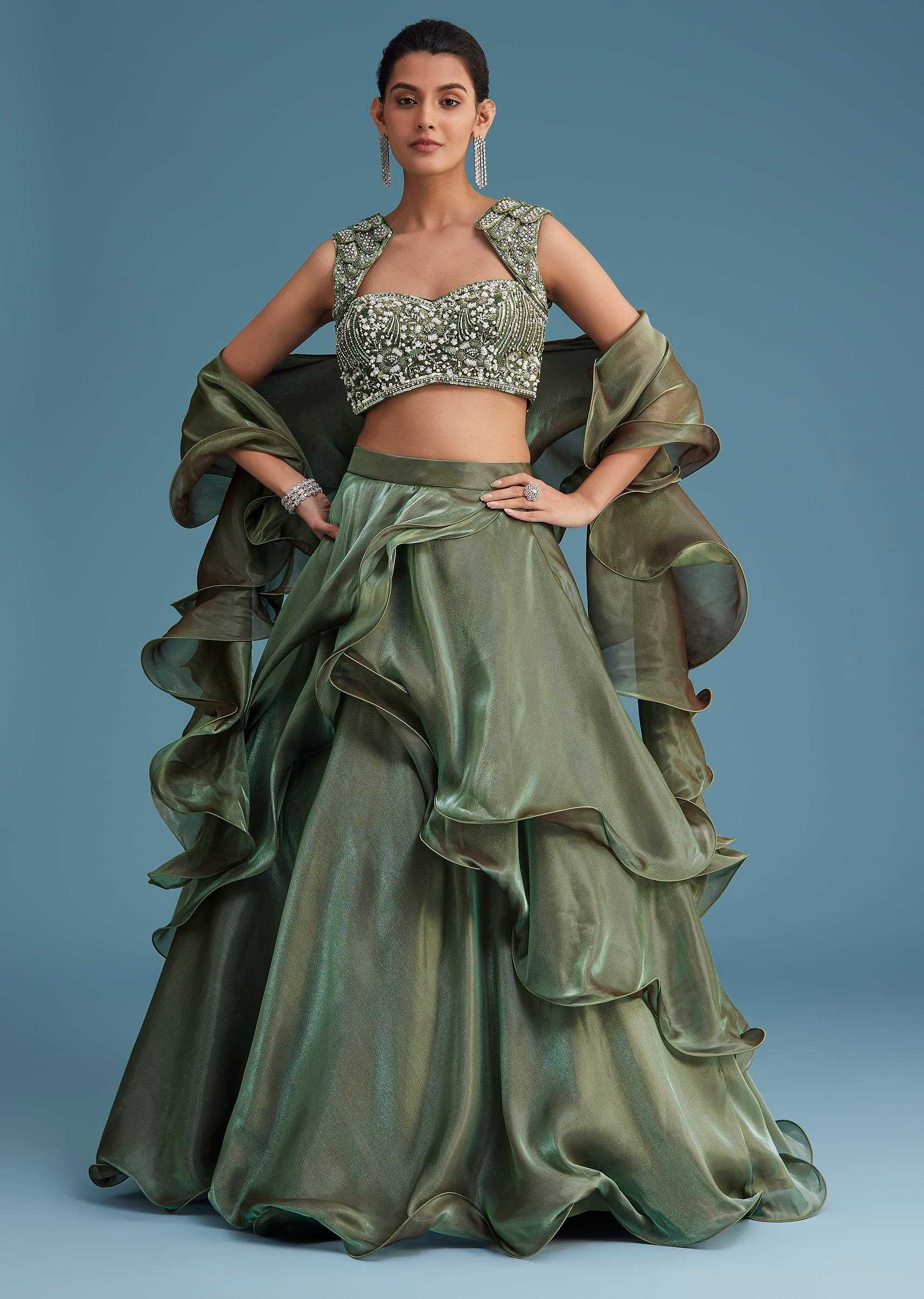 ruffled organza lehenga designs