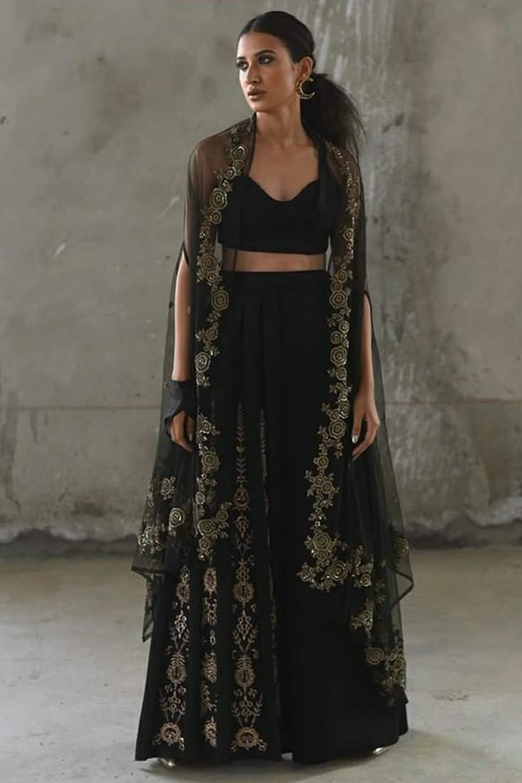 Black Wedding Lehenga_Fusion black jacket lehenga