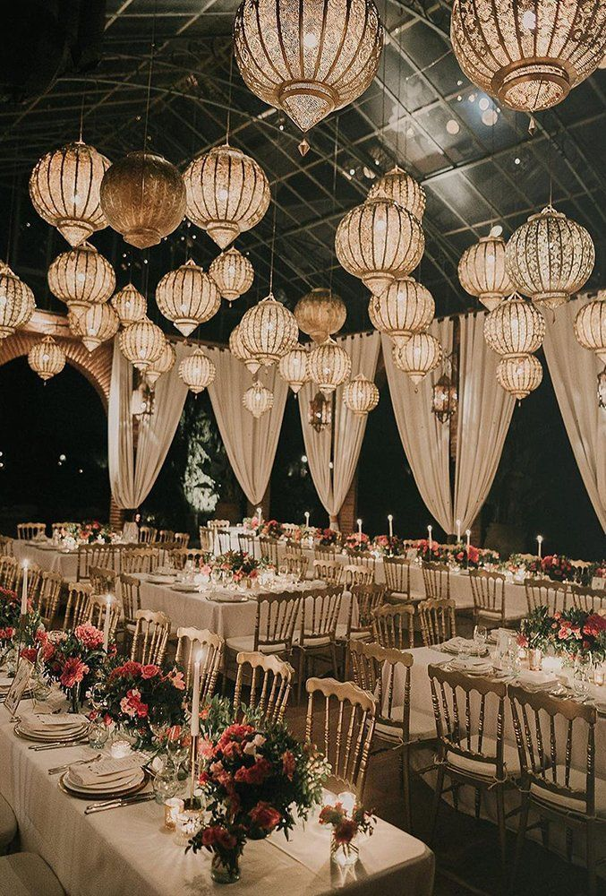 Floating Chandeliers & Lanterns wedding ceiling decor ideas 