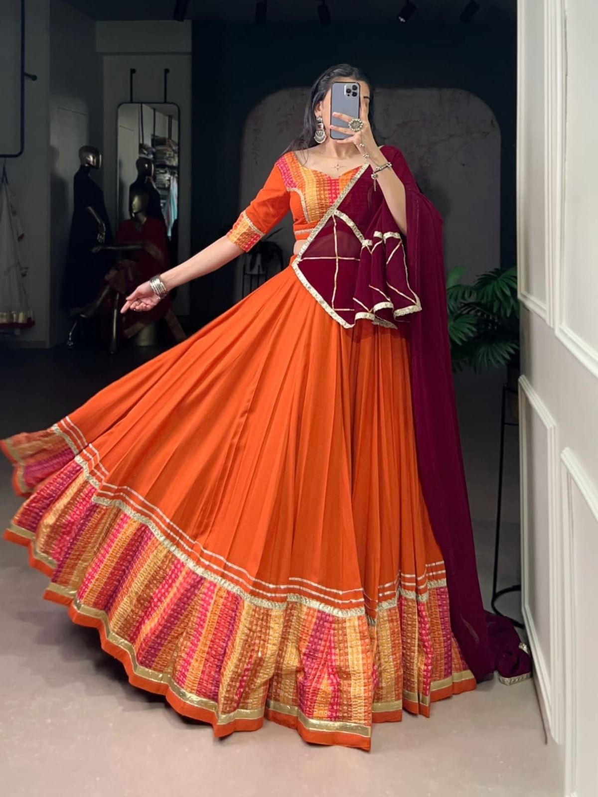 orange navratri lehenga 