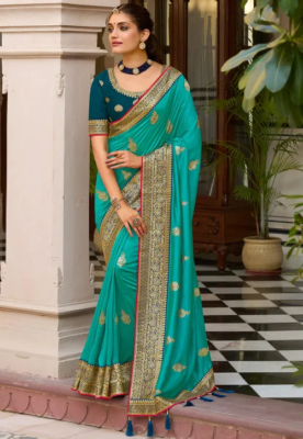 Turquoise silk saree 