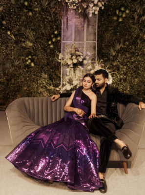 wedding dress combination for bride and groom with modern fusion outfits