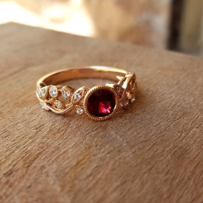 Garnet engagement ring ideas for January birthstone in gold setting