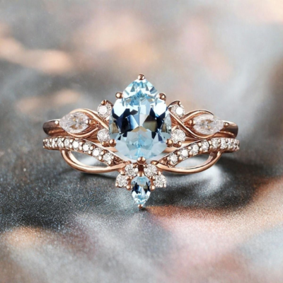 Aquamarine engagement ring ideas with soft blue stone for pastel weddings