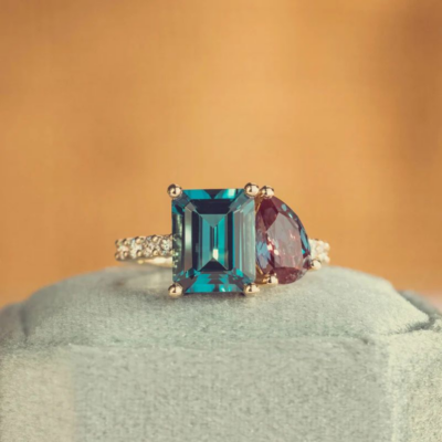 Dual birthstone engagement ring ideas with two stone design for couples
