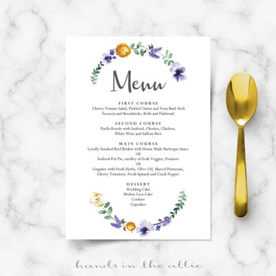 lavender menu - lilac themed wedding