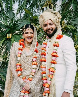 orange and pink - rose varmala designs for wedding