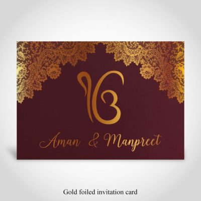 punjabi wedding invitation with gold foil