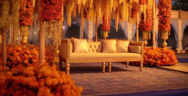 reception stage decor_yellow&orange color theme