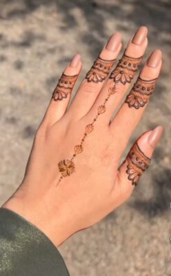 minimal fingertip mehendi design with clean and airy pattern